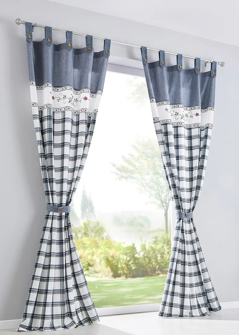 Bio Baumwoll Vorhang mit Raffhalter (1er Pack) in blau - bonprix Bio Baumwoll Vorhang mit Raffhalter (1er Pack) in blau - bonprix