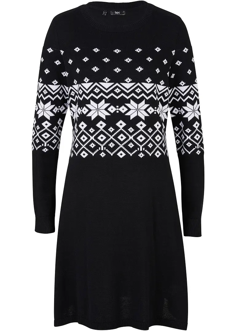 Strickkleid mit Norwegermuster in schwarz von vorne - bonprix Strickkleid mit Norwegermuster in schwarz von vorne - bonprix