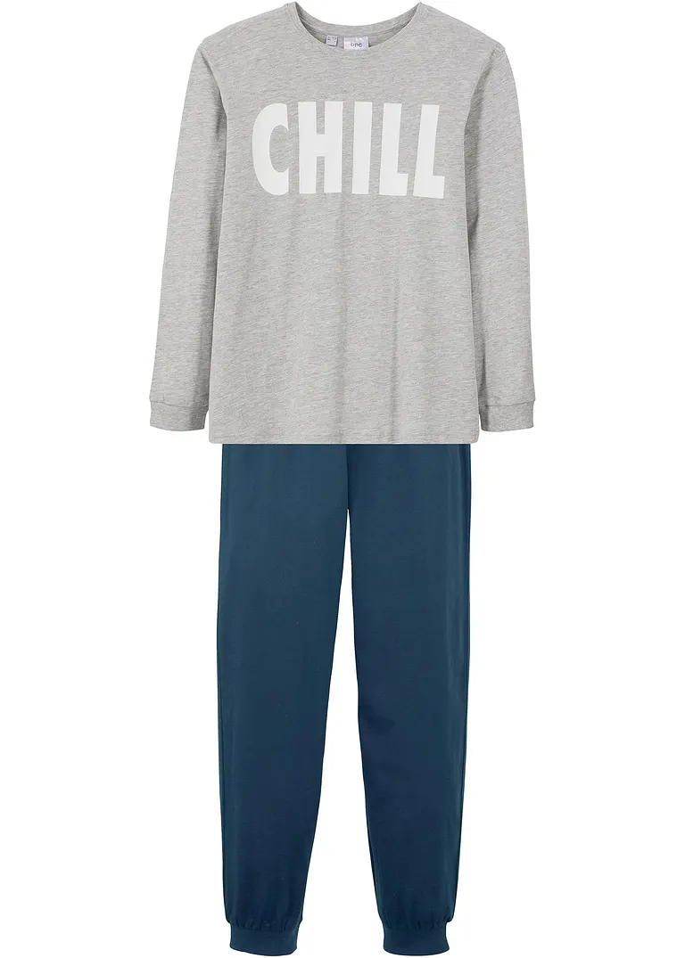 Pyjama mit Bio-Baumwolle (2-tlg. Set) in grau von vorne - bonprix Pyjama mit Bio-Baumwolle (2-tlg. Set) in grau von vorne - bonprix