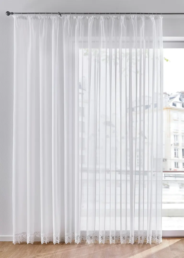 Gardinen Store mit recyceltem Polyester mit Häkelkante in weiß - bonprix Gardinen Store mit recyceltem Polyester mit Häkelkante in weiß - bonprix