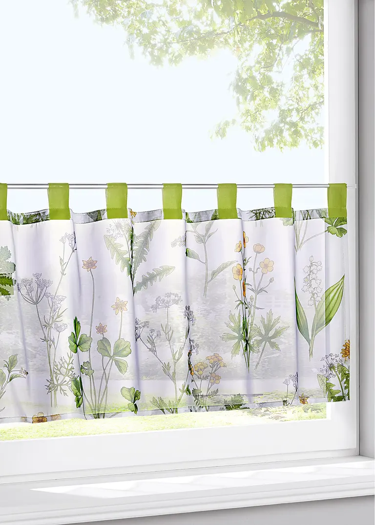 Scheibengardine mit Gräser Druck mit recyceltem Polyester in grün - bonprix Scheibengardine mit Gräser Druck mit recyceltem Polyester in grün - bonprix