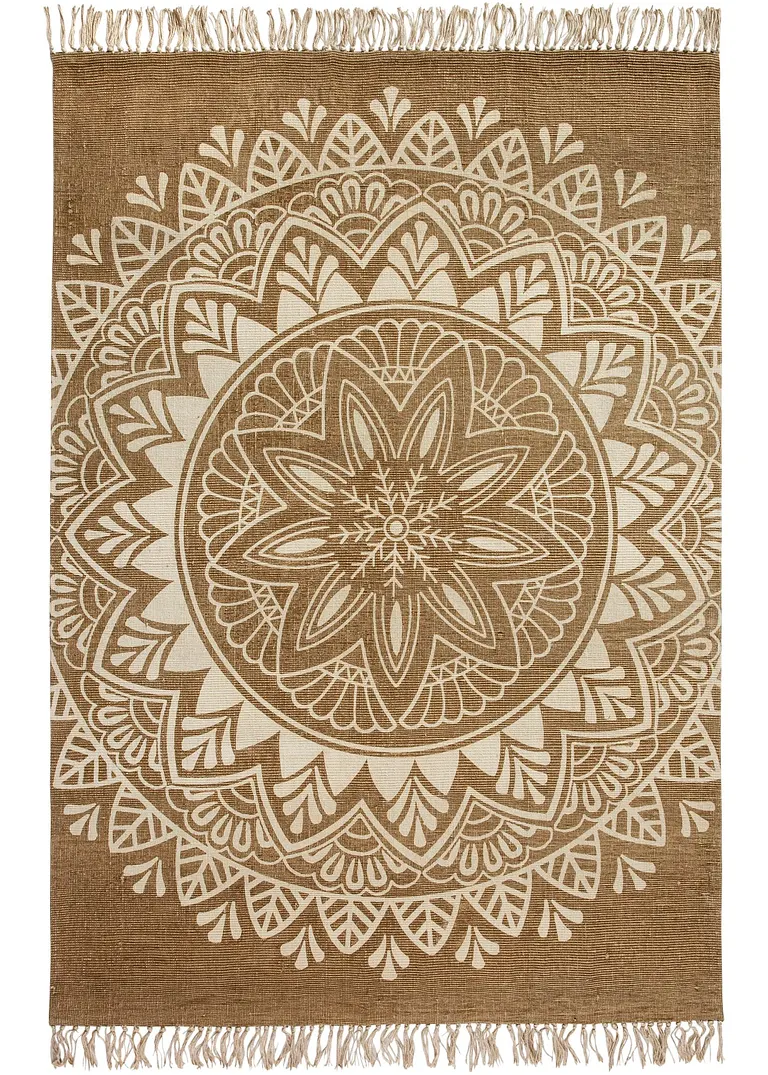Kelim-Teppich mit Fransen und großem Ornament in beige - bpc living bonprix collection Kelim-Teppich mit Fransen und großem Ornament in beige - bpc living bonprix collection
