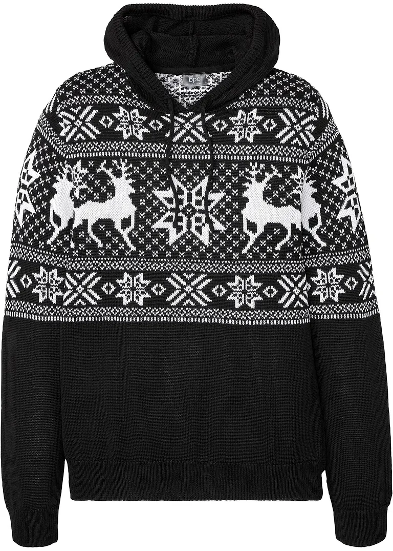 Norweger-Kapuzenpullover mit Baumwolle in schwarz von vorne - bonprix Norweger-Kapuzenpullover mit Baumwolle in schwarz von vorne - bonprix
