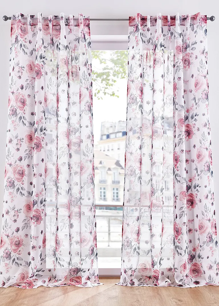 Gardine mit Blumenmuster mit recyceltem Polyester (1er Pack) in weiß - bonprix Gardine mit Blumenmuster mit recyceltem Polyester (1er Pack) in weiß - bonprix