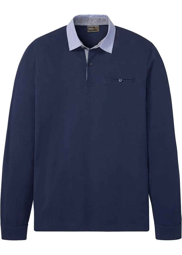 Piqué-Poloshirt Langarm in blau von vorne - bonprix Piqué-Poloshirt Langarm in blau von vorne - bonprix