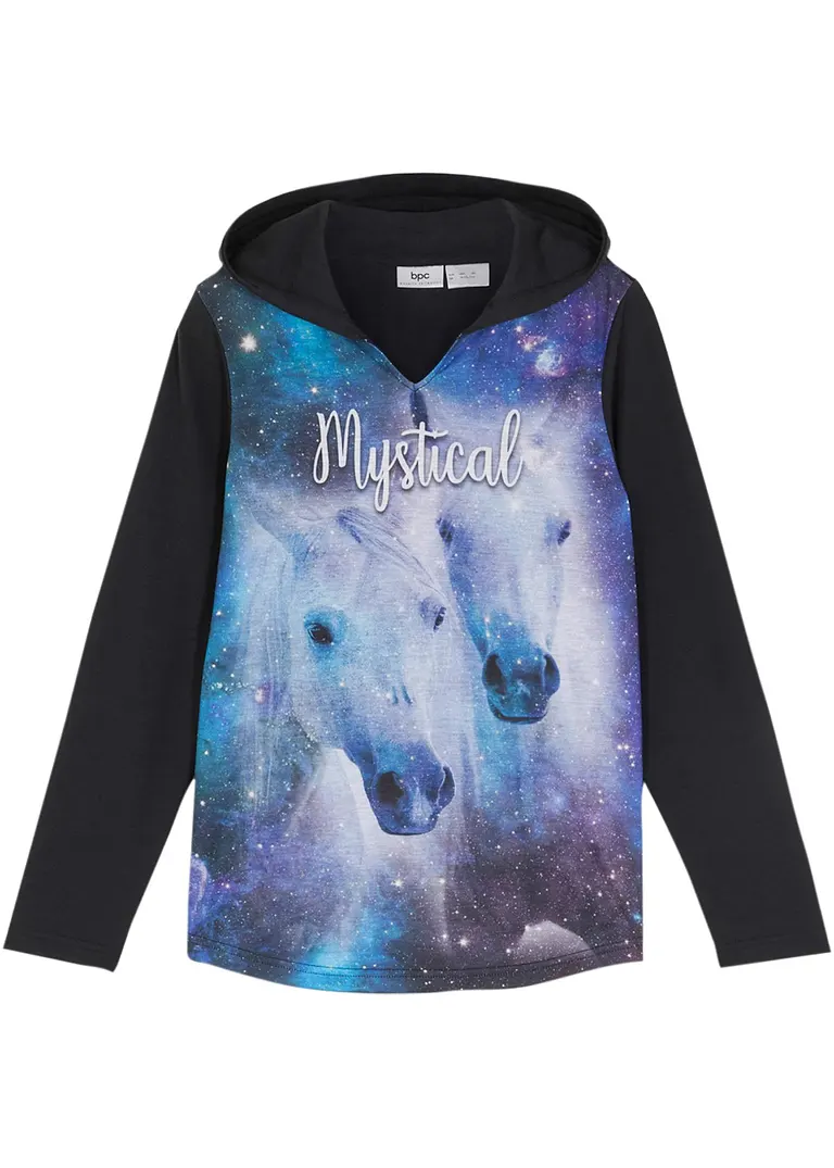 Mädchen Kapuzen-Langarmshirt mit Fotodruck in schwarz von vorne - bonprix Mädchen Kapuzen-Langarmshirt mit Fotodruck in schwarz von vorne - bonprix