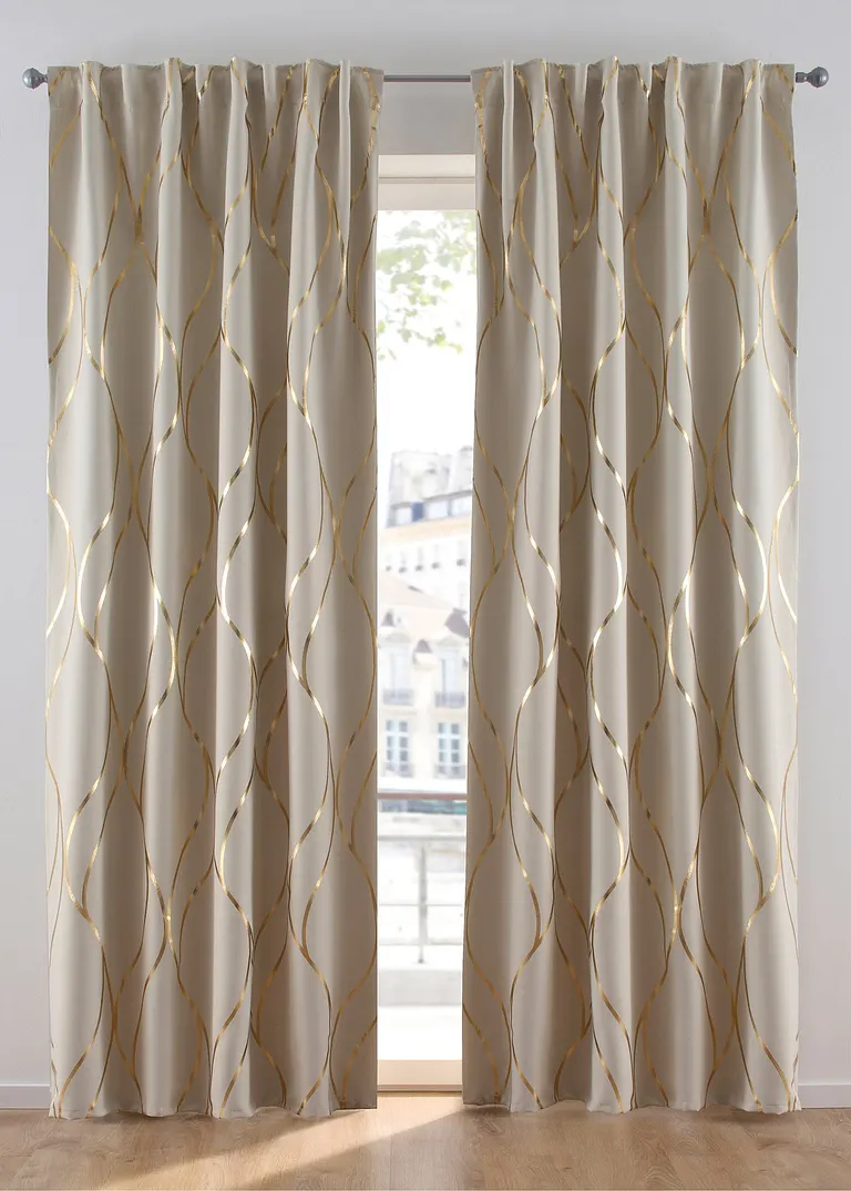 Abdunkelnder Vorhang mit dekorativem Glanzdruck (1er Pack) in beige - bonprix Abdunkelnder Vorhang mit dekorativem Glanzdruck (1er Pack) in beige - bonprix