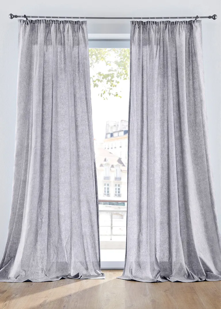 Blickdichter Vorhang mit Baumwolle (2er Pack) in grau - bonprix Blickdichter Vorhang mit Baumwolle (2er Pack) in grau - bonprix