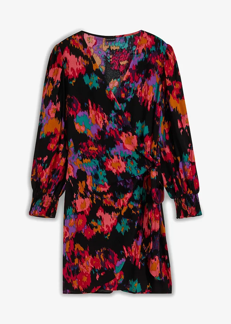 bedrucktes Wickelkleid in schwarz von vorne - bonprix bedrucktes Wickelkleid in schwarz von vorne - bonprix