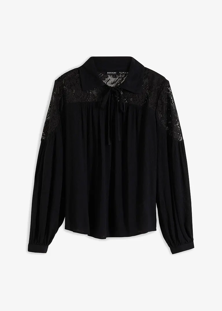 Bluse mit Spitze in schwarz von vorne - bonprix Bluse mit Spitze in schwarz von vorne - bonprix