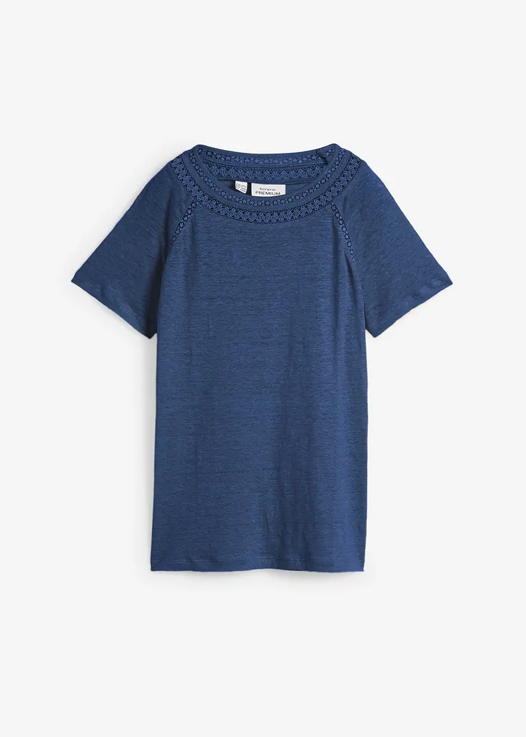 Shirt aus reinem Leinen mit Spitze in blau von vorne - bonprix Shirt aus reinem Leinen mit Spitze in blau von vorne - bonprix