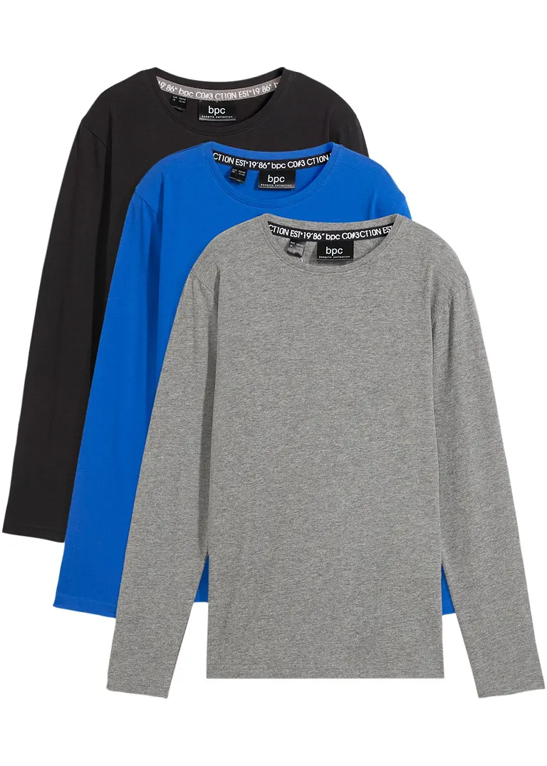Langarmshirt mit Bio Baumwolle (3er-Pack) in schwarz von vorne - bonprix Langarmshirt mit Bio Baumwolle (3er-Pack) in schwarz von vorne - bonprix