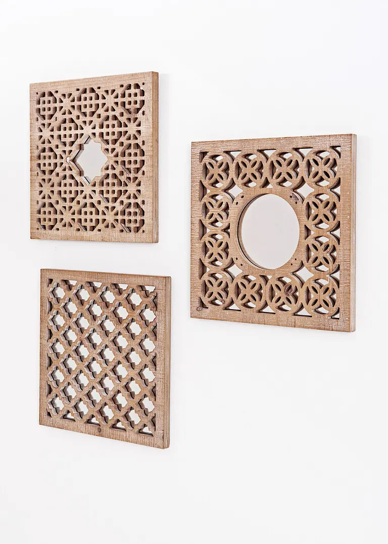 Wanddeko mit Spiegel und Ornamenten (3er Pack) in beige von vorne - bonprix Wanddeko mit Spiegel und Ornamenten (3er Pack) in beige von vorne - bonprix