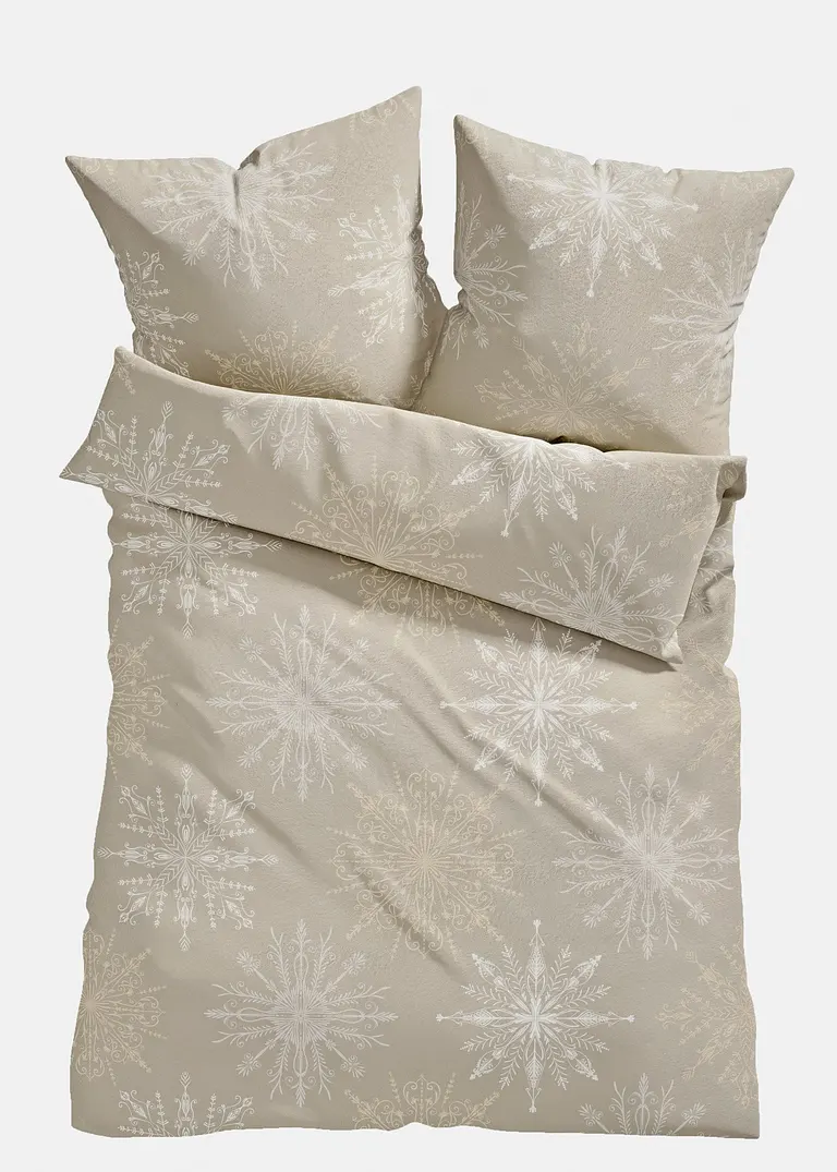 Bettwäsche mit Schneeflocken in beige von vorne - bonprix Bettwäsche mit Schneeflocken in beige von vorne - bonprix