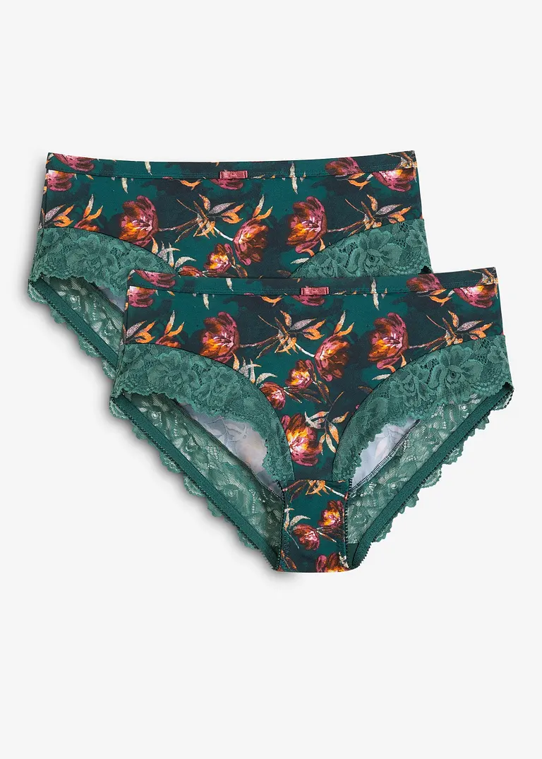 Maxislip mit zarter Spitze (2er Pack) in grün von vorne - bonprix Maxislip mit zarter Spitze (2er Pack) in grün von vorne - bonprix