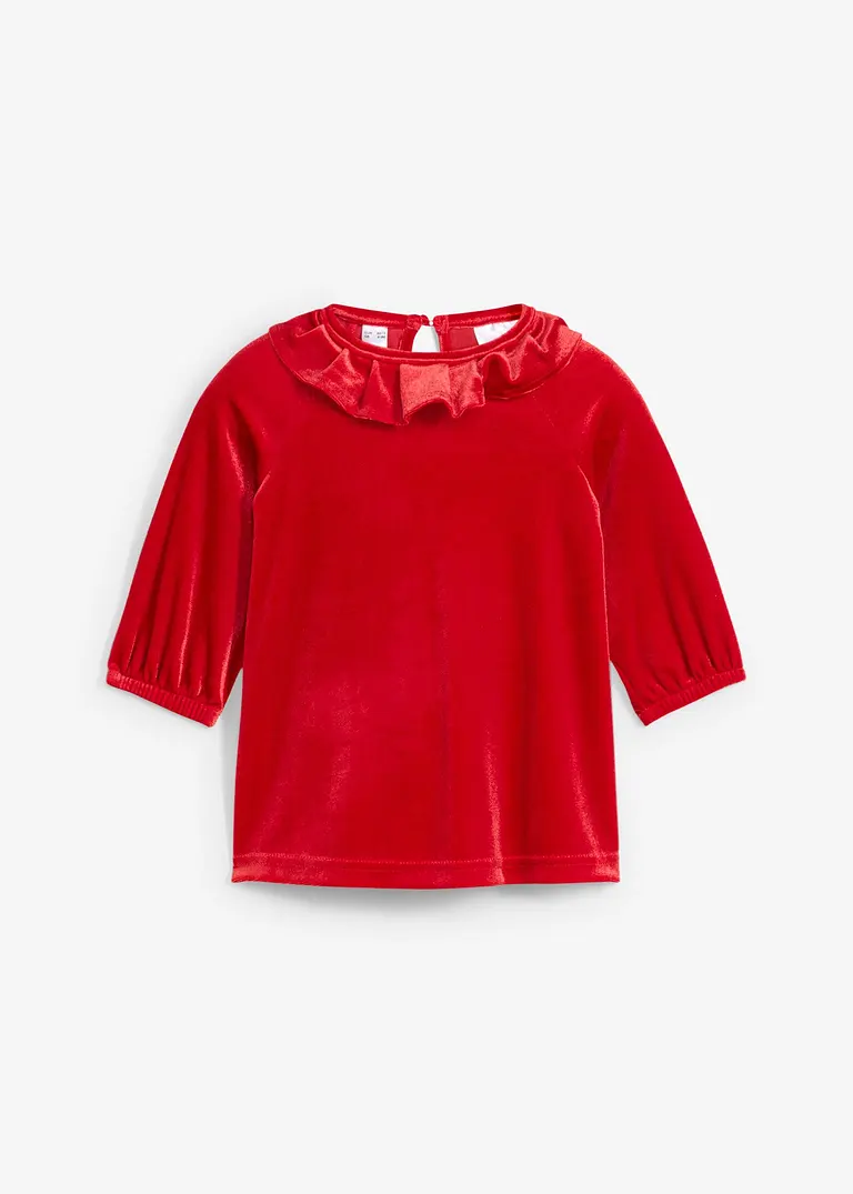 Baby Samtkleid mit Volants in rot von vorne - bonprix Baby Samtkleid mit Volants in rot von vorne - bonprix