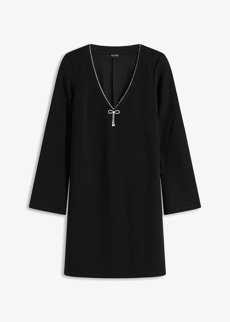 Mini-Kleid mit Glitzersteinschleife in schwarz von vorne - bonprix Mini-Kleid mit Glitzersteinschleife in schwarz von vorne - bonprix