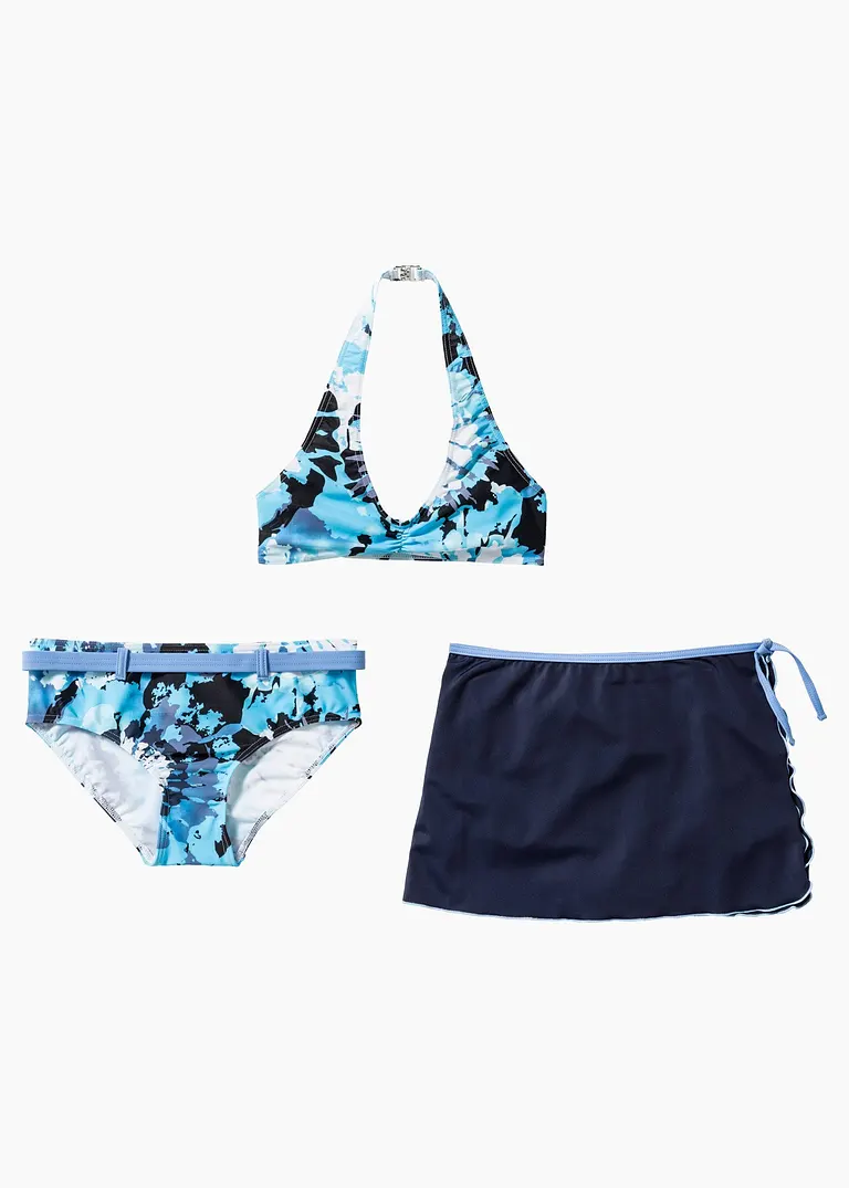 Bikini+Rock aus recyceltem Polyamid (3-tlg. Set) in blau - bonprix Bikini+Rock aus recyceltem Polyamid (3-tlg. Set) in blau - bonprix