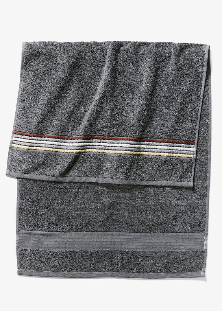 Handtuch mit gestreiften Details in grau von vorne - bonprix Handtuch mit gestreiften Details in grau von vorne - bonprix