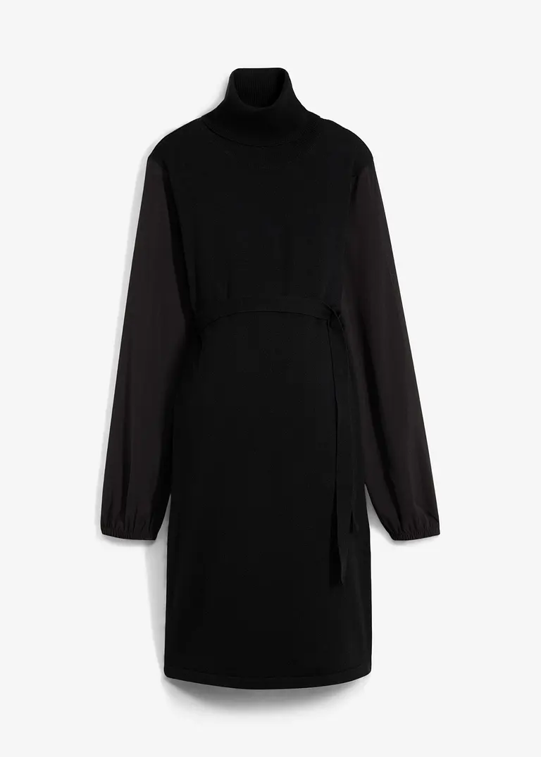 Elegantes Umstandskleid aus Strick und Chiffon in schwarz von vorne - bonprix Elegantes Umstandskleid aus Strick und Chiffon in schwarz von vorne - bonprix