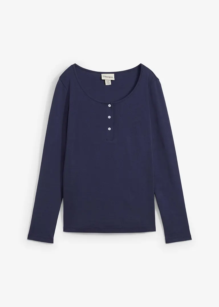 Rundhalsshirt aus reiner Bio-Baumwolle in blau von vorne - bonprix Rundhalsshirt aus reiner Bio-Baumwolle in blau von vorne - bonprix