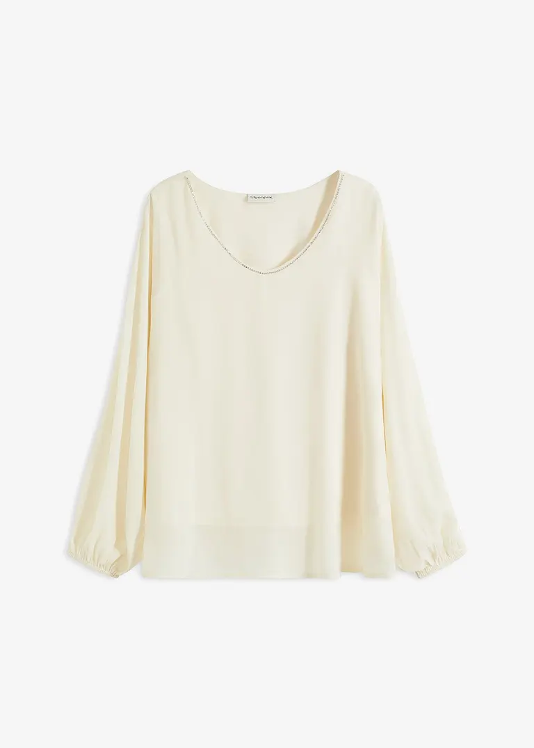Chiffon-Tunika mit Glitzersteinchen in beige von vorne - bonprix Chiffon-Tunika mit Glitzersteinchen in beige von vorne - bonprix