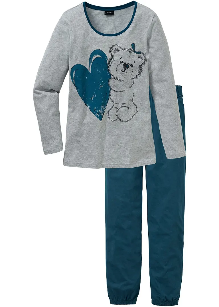 Pyjama mit Bio-Baumwolle in petrol von vorne - bonprix Pyjama mit Bio-Baumwolle in petrol von vorne - bonprix