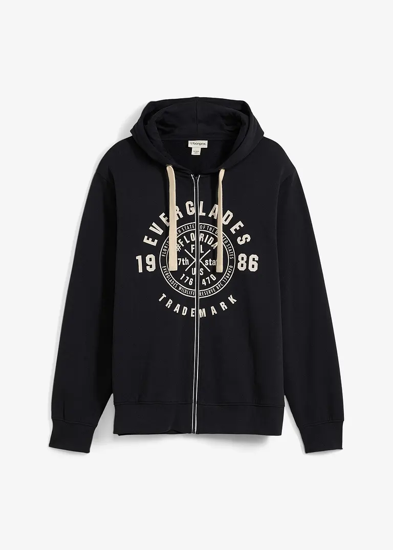 Kapuzen-Sweatjacke mit Komfortschnitt in schwarz von vorne - bonprix Kapuzen-Sweatjacke mit Komfortschnitt in schwarz von vorne - bonprix