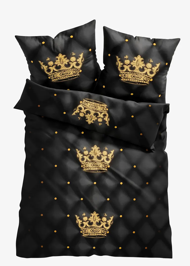 Bettwäsche mit Krone in schwarz von vorne - bonprix Bettwäsche mit Krone in schwarz von vorne - bonprix