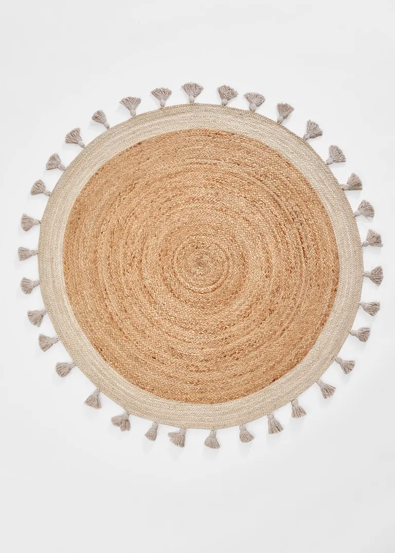 Runder Kelim-Teppich mit Fransen in beige von vorne - bonprix Runder Kelim-Teppich mit Fransen in beige von vorne - bonprix