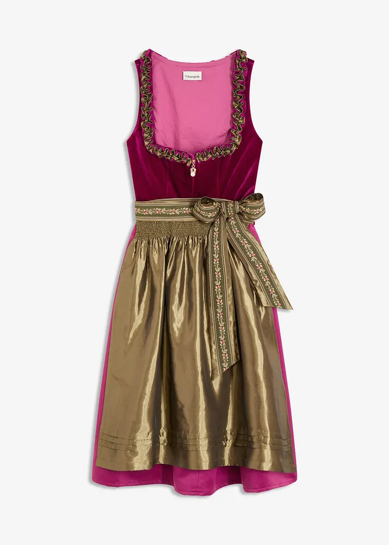 Dirndl mit Samt in Midilänge (2-tlg.Set) in lila von vorne - bonprix Dirndl mit Samt in Midilänge (2-tlg.Set) in lila von vorne - bonprix