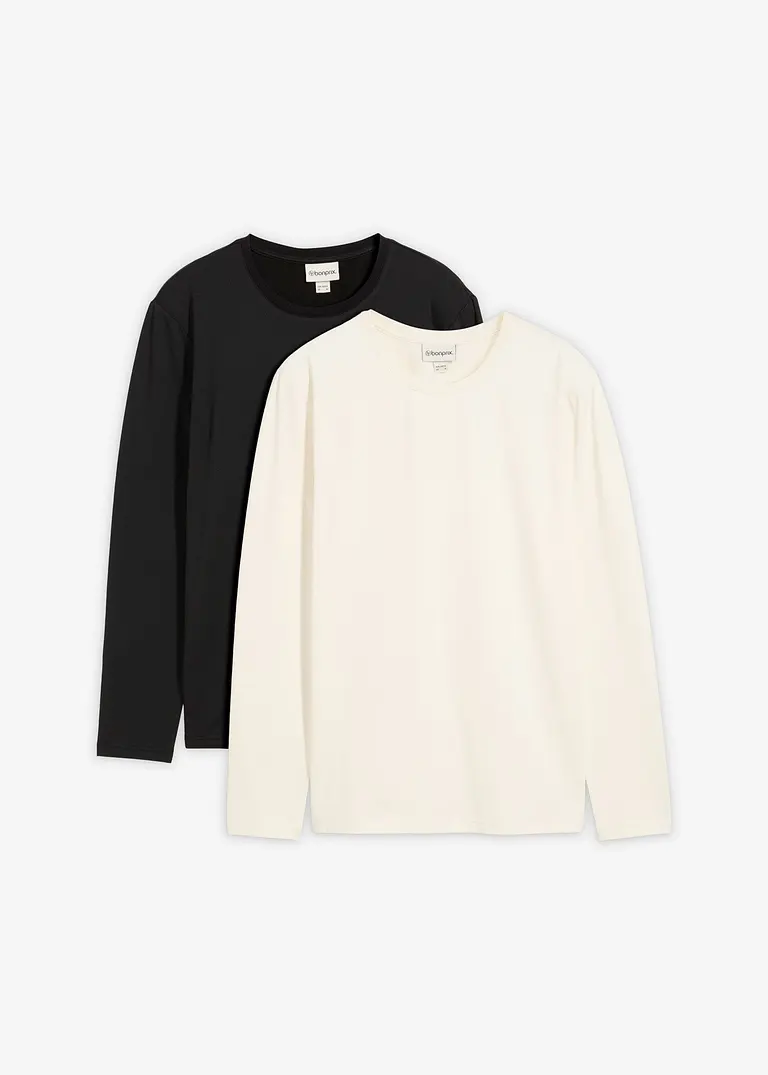 Langarm-Thermoshirt (2er Pack), Slim Fit in weiß von vorne - bonprix Langarm-Thermoshirt (2er Pack), Slim Fit in weiß von vorne - bonprix
