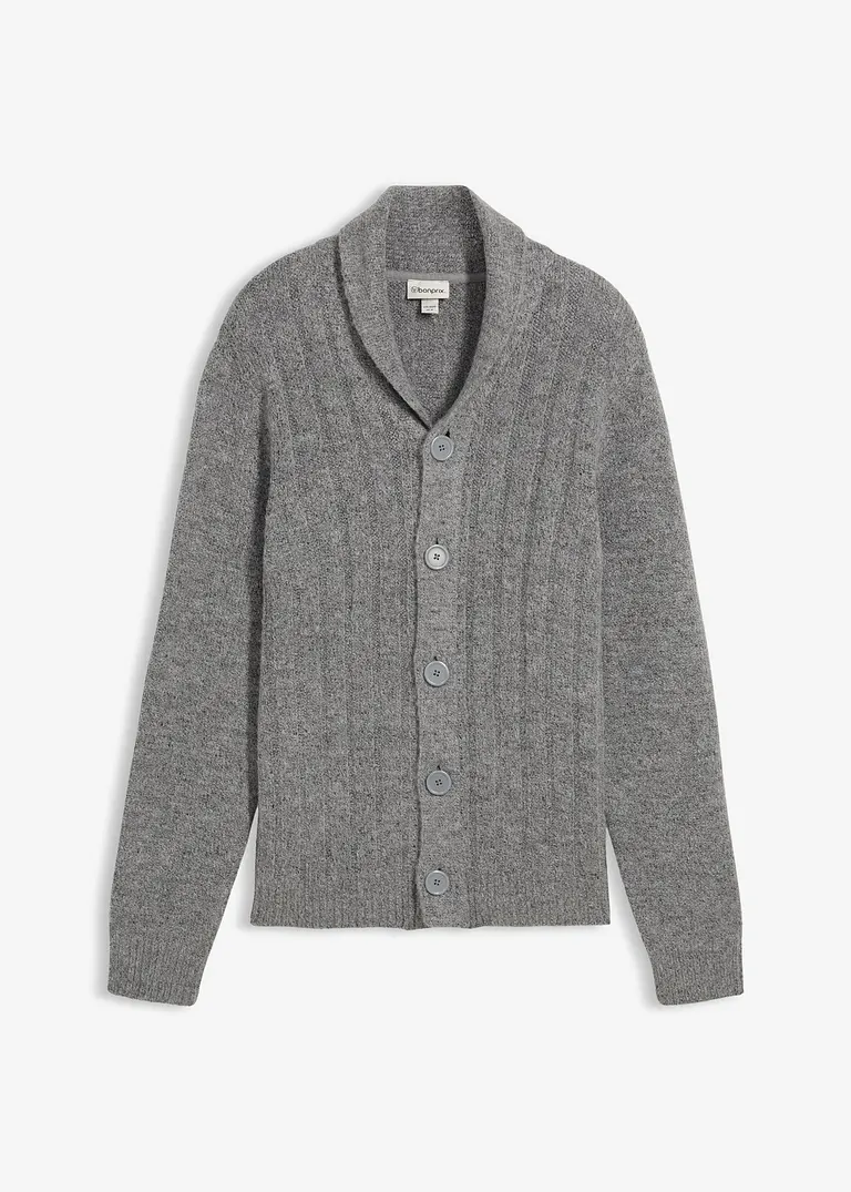 Strickjacke mit Rippenmuster in grau von vorne - bonprix Strickjacke mit Rippenmuster in grau von vorne - bonprix