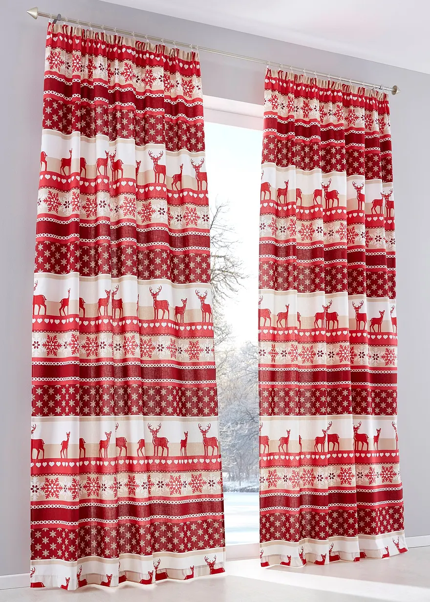Vorhang mit Elch Druck(1er Pack) in rot - bonprix Vorhang mit Elch Druck(1er Pack) in rot - bonprix