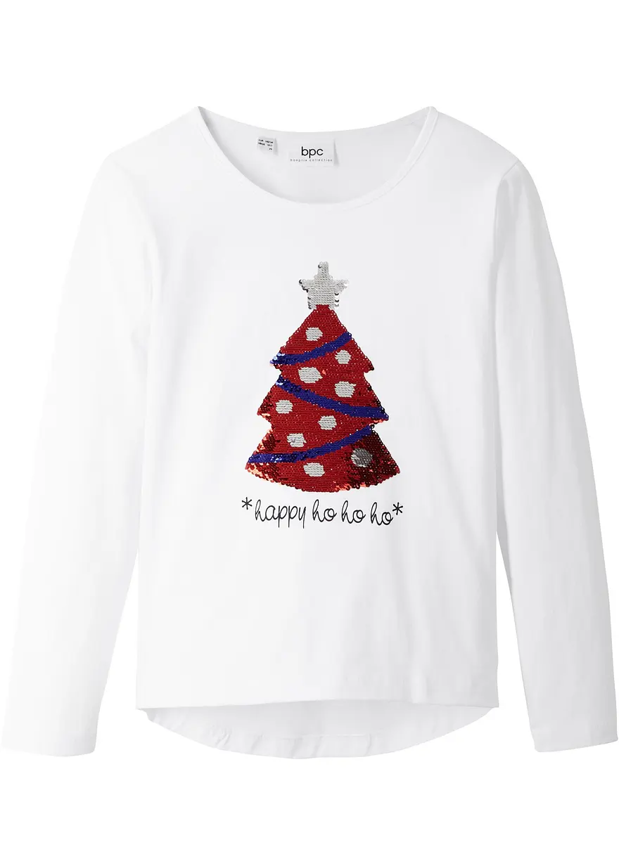 Langarmshirt aus reiner Bio-Baumwolle mit Wendepailletten in weiß von vorne - bonprix Langarmshirt aus reiner Bio-Baumwolle mit Wendepailletten in weiß von vorne - bonprix