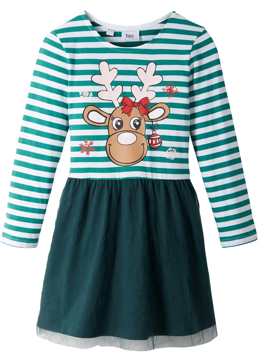 Weihnachtliches Mädchen Jerseykleid mit Tüll in petrol von vorne - bonprix Weihnachtliches Mädchen Jerseykleid mit Tüll in petrol von vorne - bonprix