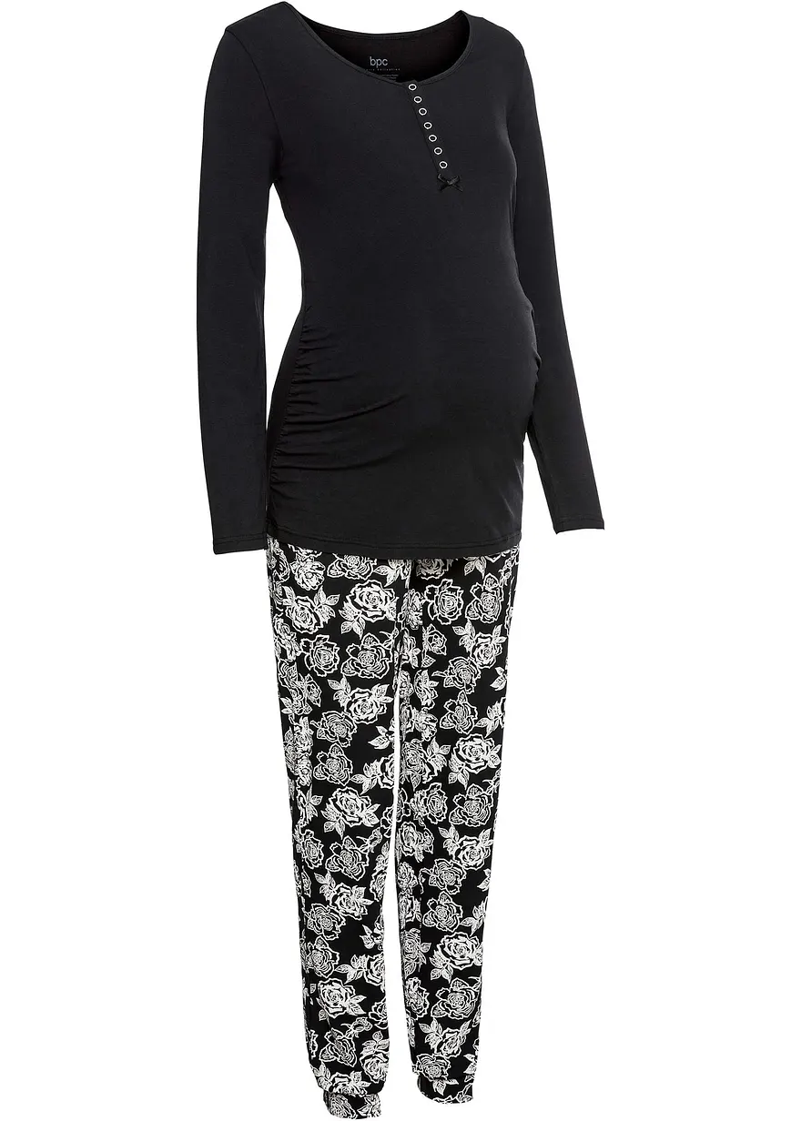 Still-Pyjama mit Bio-Baumwolle in schwarz von vorne - bonprix Still-Pyjama mit Bio-Baumwolle in schwarz von vorne - bonprix