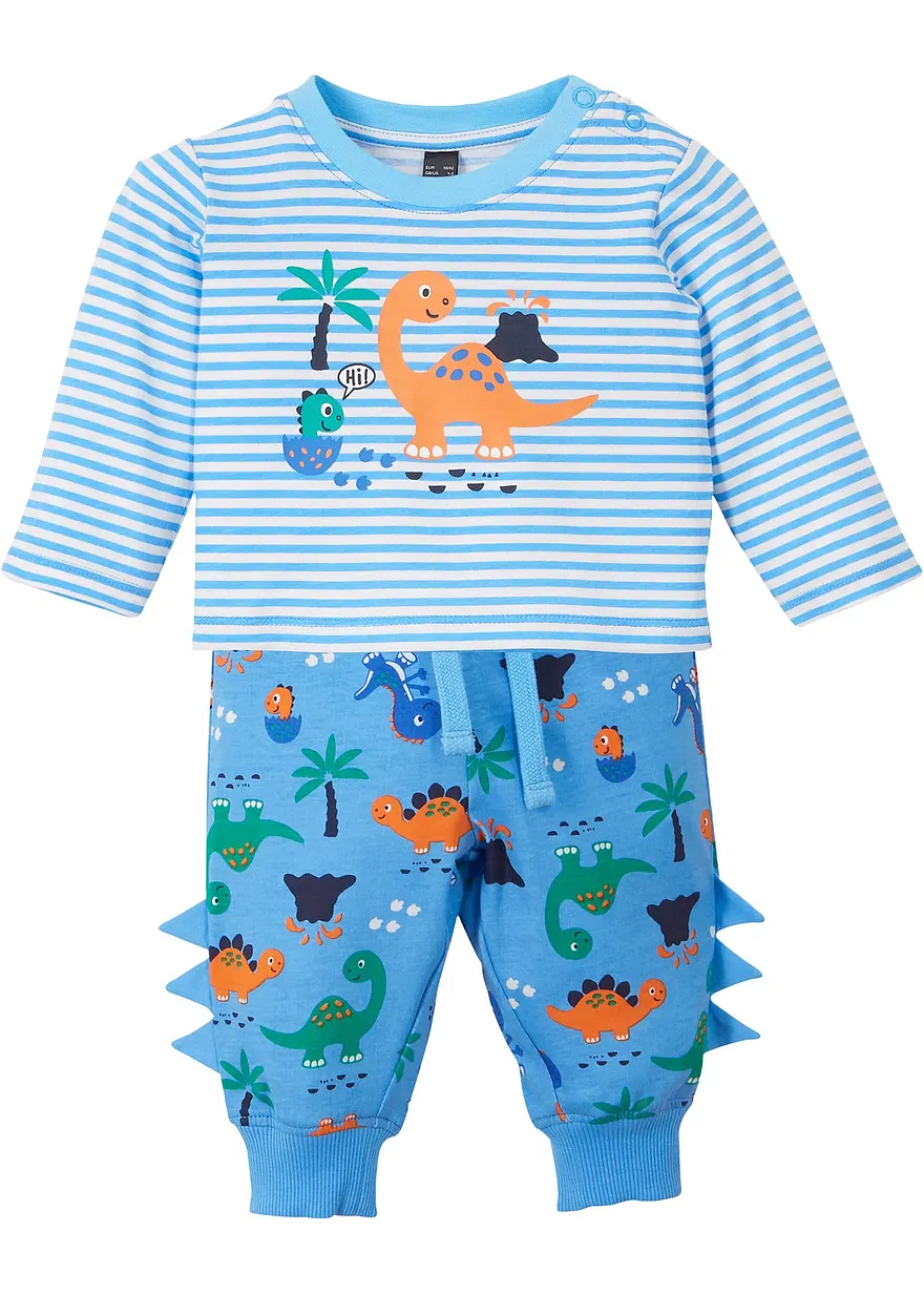 Baby Langarmshirt + Sweathose (2-tlg.Set) Bio-Baumwolle in blau von vorne - bpc bonprix collection Baby Langarmshirt + Sweathose (2-tlg.Set) Bio-Baumwolle in blau von vorne - bpc bonprix collection