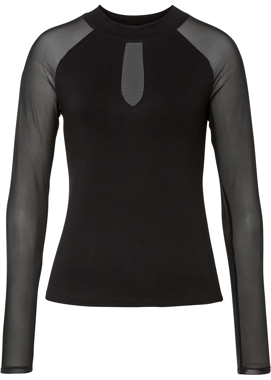 Langarmshirt aus softem Viskose-Mis in schwarz von vorne - bonprix Langarmshirt aus softem Viskose-Mis in schwarz von vorne - bonprix