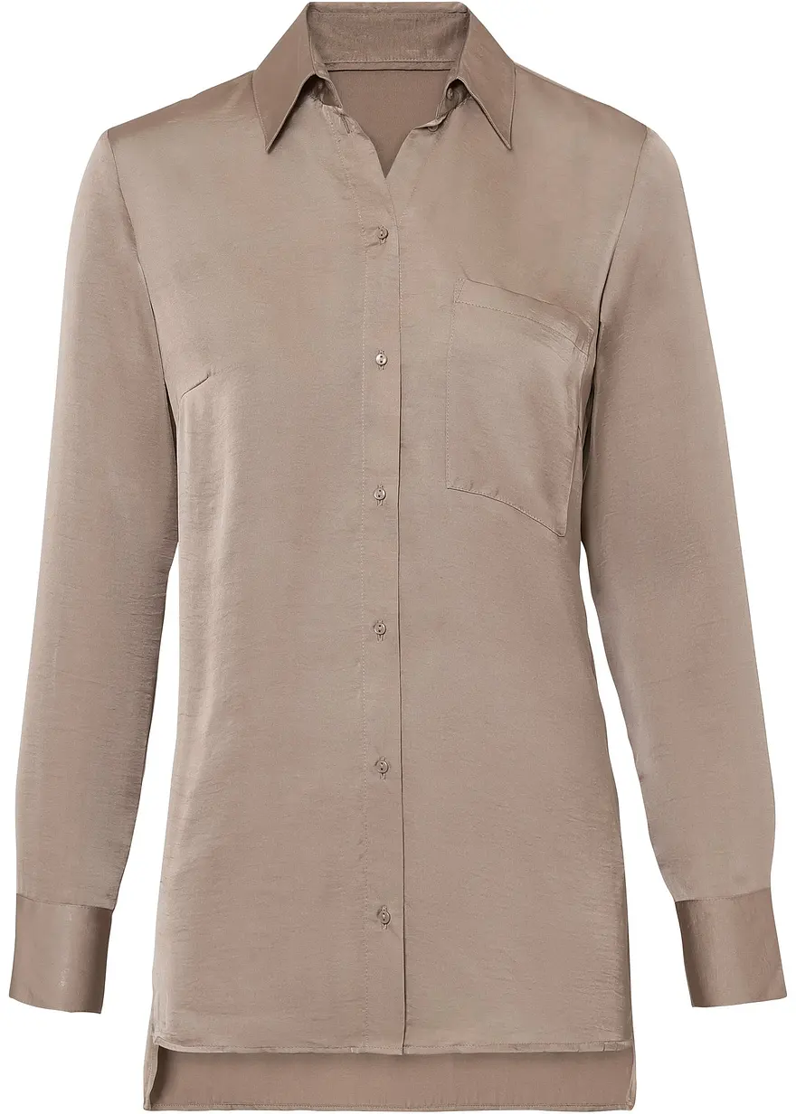 Satin-Longbluse in braun von vorne - bonprix Satin-Longbluse in braun von vorne - bonprix