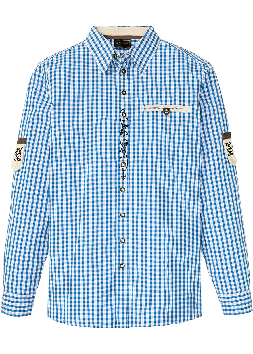 Trachtenhemd mit Krempelärmel in blau von vorne - bonprix Trachtenhemd mit Krempelärmel in blau von vorne - bonprix