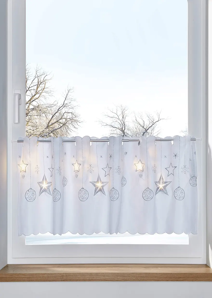 LED Scheibengardine mit weihnachtlichem Druck in weiß - bonprix LED Scheibengardine mit weihnachtlichem Druck in weiß - bonprix
