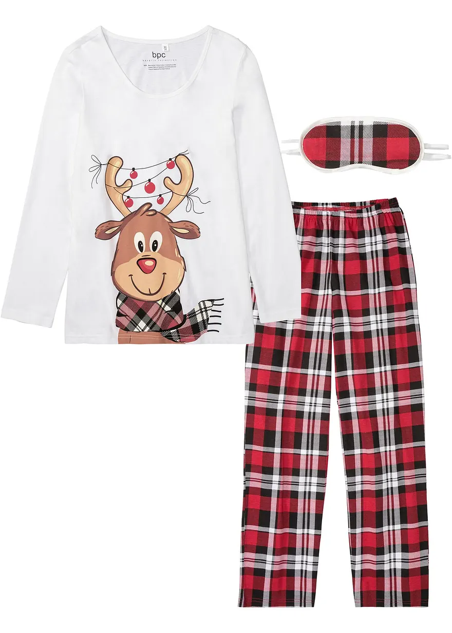 Pyjama mit Schlafmaske in weiß von vorne - bonprix Pyjama mit Schlafmaske in weiß von vorne - bonprix