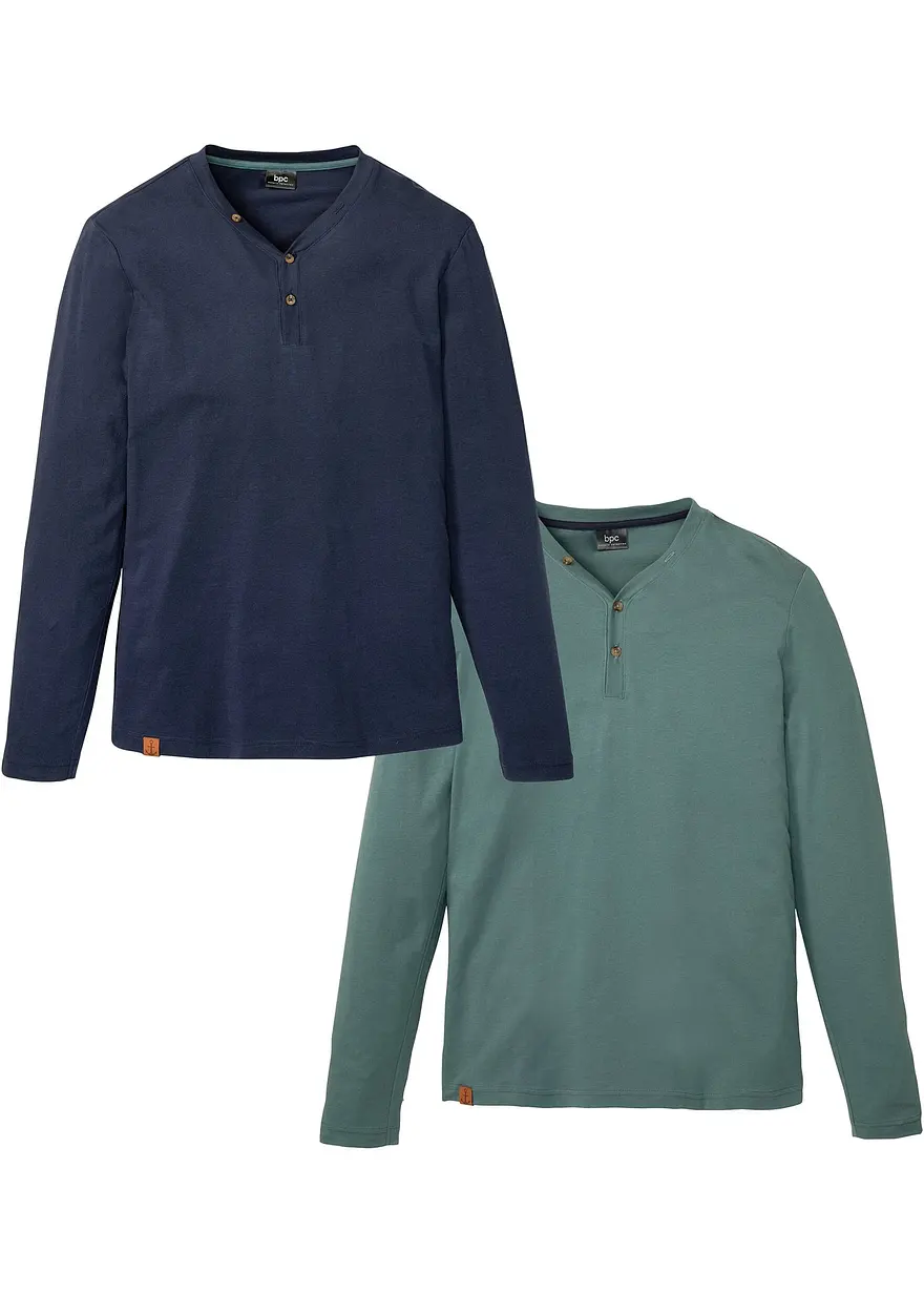 Henleyshirt (2er Pack) in blau von vorne - bonprix Henleyshirt (2er Pack) in blau von vorne - bonprix