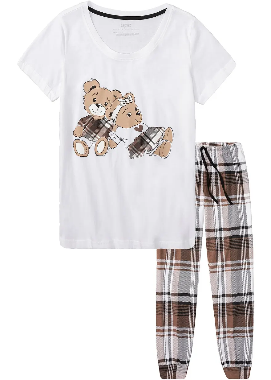 Pyjama aus reiner Bio-Baumwolle in weiß von vorne - bonprix Pyjama aus reiner Bio-Baumwolle in weiß von vorne - bonprix