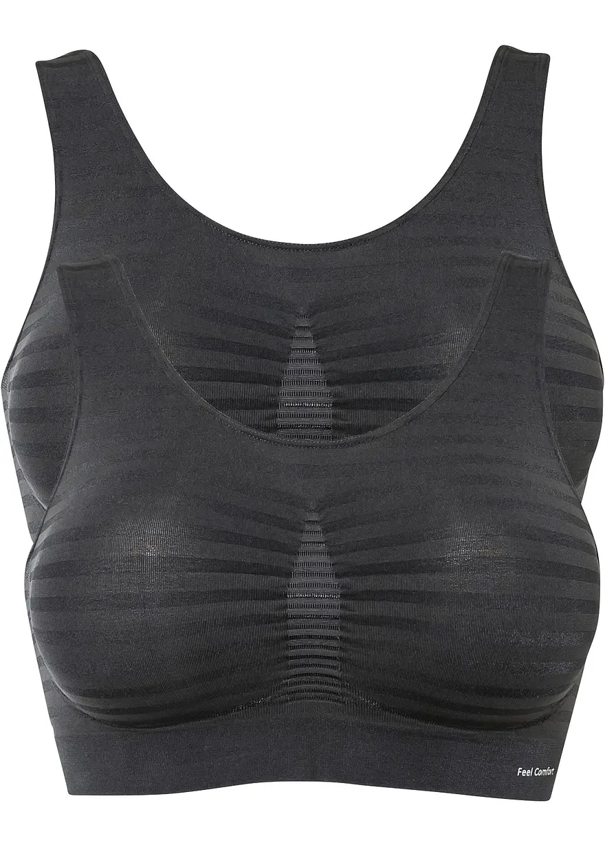 Feel Comfort Seamless Bustier (2er Pack) in grau von vorne - bonprix Feel Comfort Seamless Bustier (2er Pack) in grau von vorne - bonprix