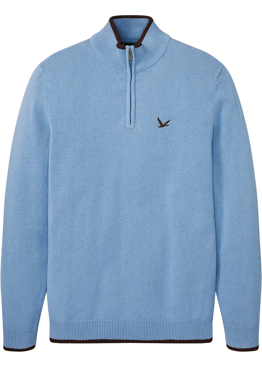 Troyer Pullover mit recycelter Baumwolle in blau von vorne - bonprix Troyer Pullover mit recycelter Baumwolle in blau von vorne - bonprix