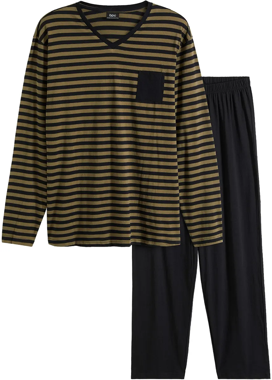 Pyjama aus reiner Baumwolle mit langen Ärmeln in schwarz von vorne - bonprix Pyjama aus reiner Baumwolle mit langen Ärmeln in schwarz von vorne - bonprix