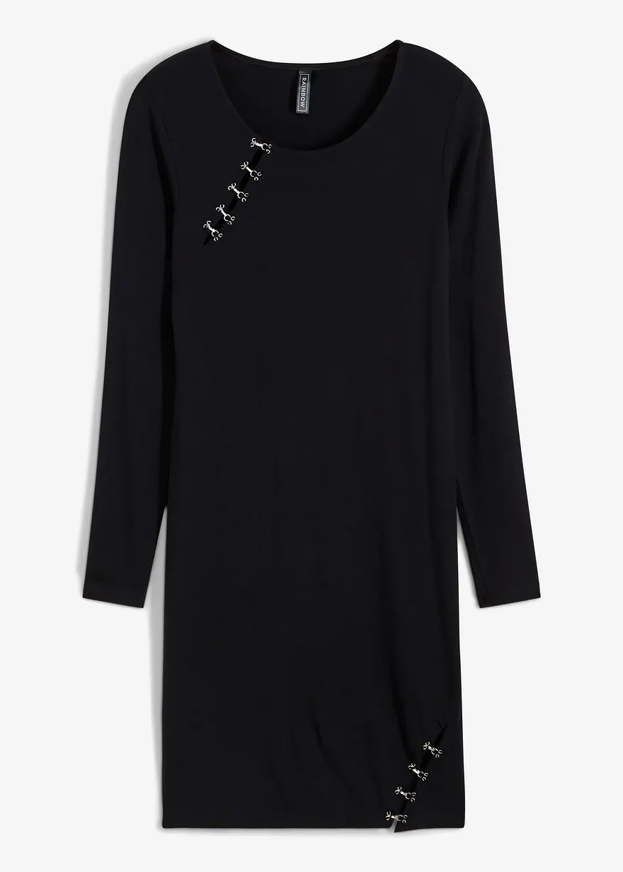 Jerseykleid mit Ösen in schwarz von vorne - bonprix Jerseykleid mit Ösen in schwarz von vorne - bonprix