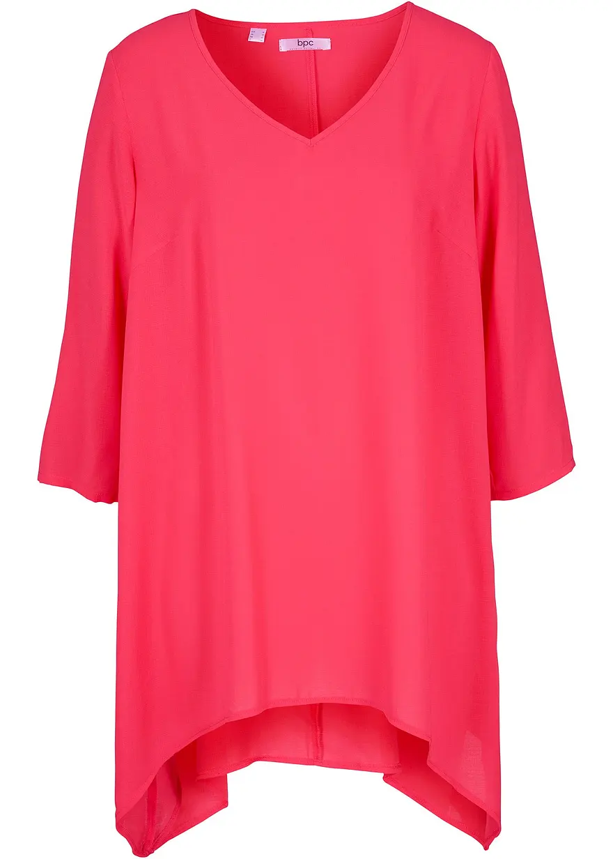 Weite Tunika mit Zipfeln, V-Ausschnitt und 3/4-Ärmeln in pink von vorne - bonprix Weite Tunika mit Zipfeln, V-Ausschnitt und 3/4-Ärmeln in pink von vorne - bonprix